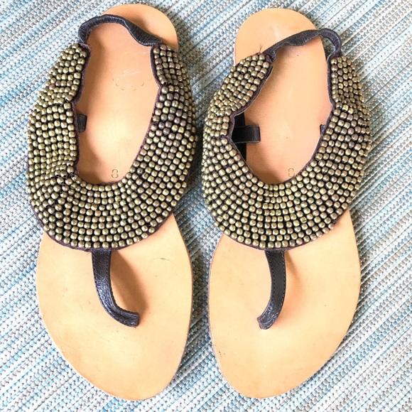 UO Gold Beaded Leather Sandal - Picture 1 of 4